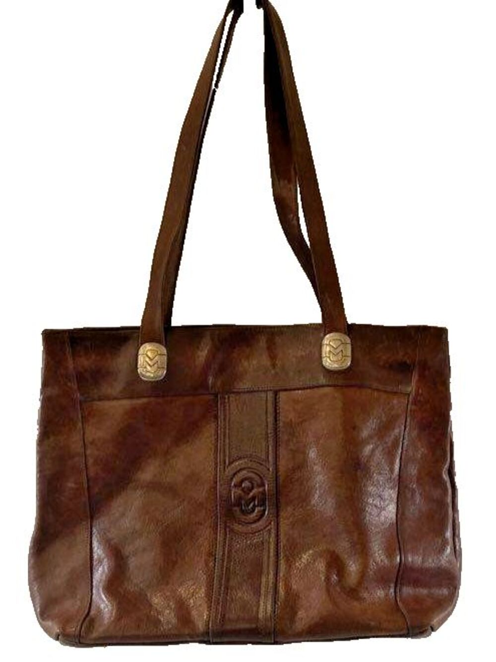 Vintage Marino Orlandi Brown Glazed Leather Tote Shoulder Bag